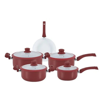Conjunto 5 Panelas Antiaderente Hauskraft Vermelho Carmin para Fogão de Indução