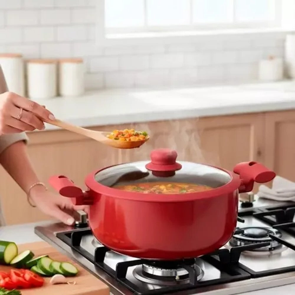 Conjunto 5 Panelas Antiaderente Hauskraft Vermelho Carmin para Fogão de Indução