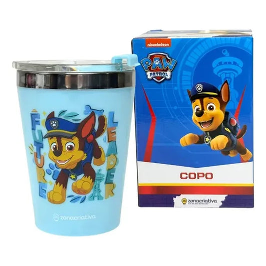 Copo Infantil Aço Inox Patrulha Canina Chase 300ml com Tampa Snap Zona Criativa