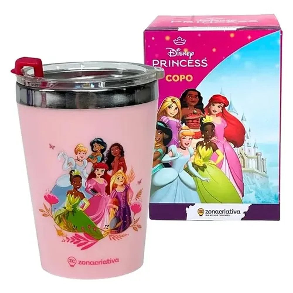 Copo Infantil Princesas Disney 300ml com Tampa Snap Zona Criativa