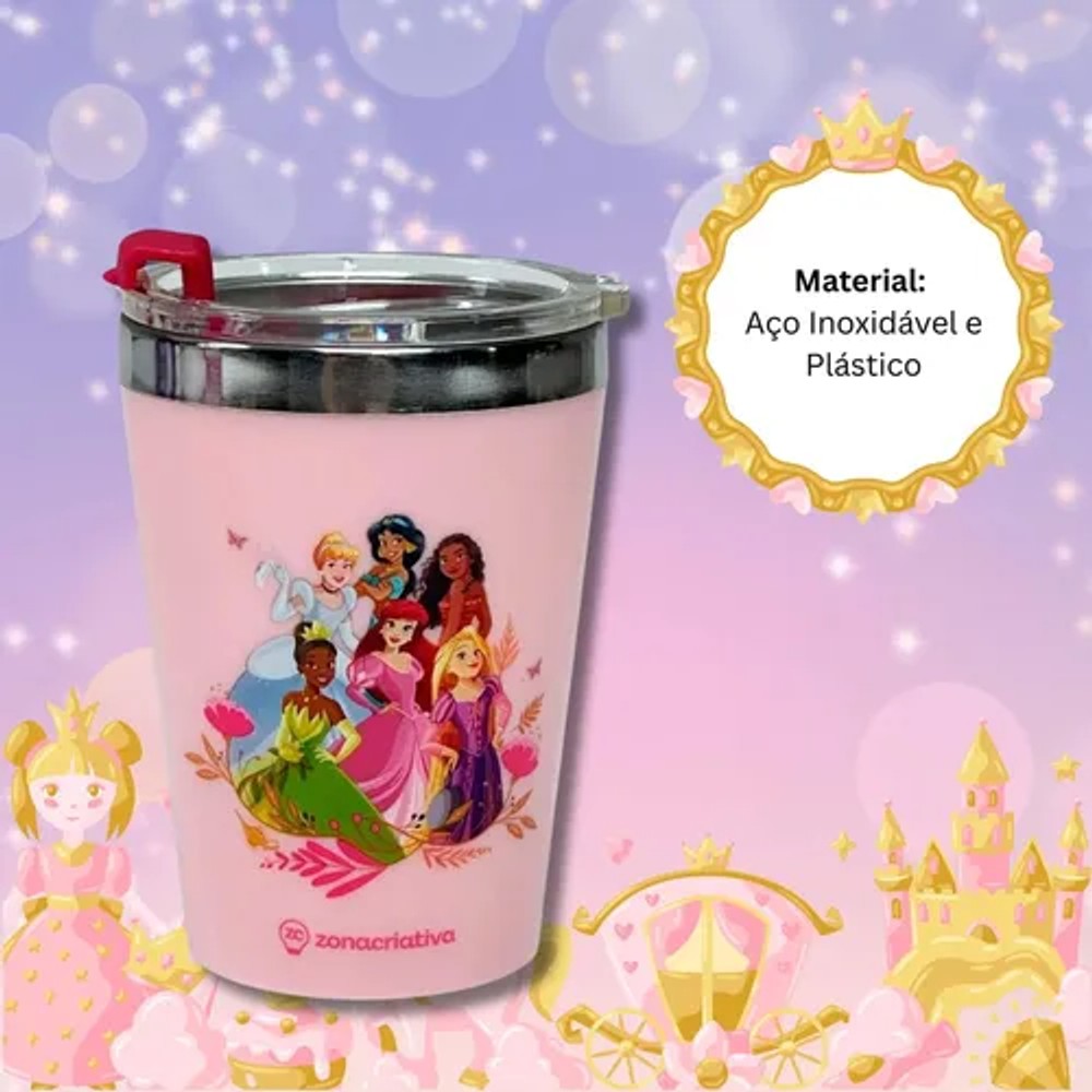 Copo Infantil Princesas Disney 300ml com Tampa Snap Zona Criativa