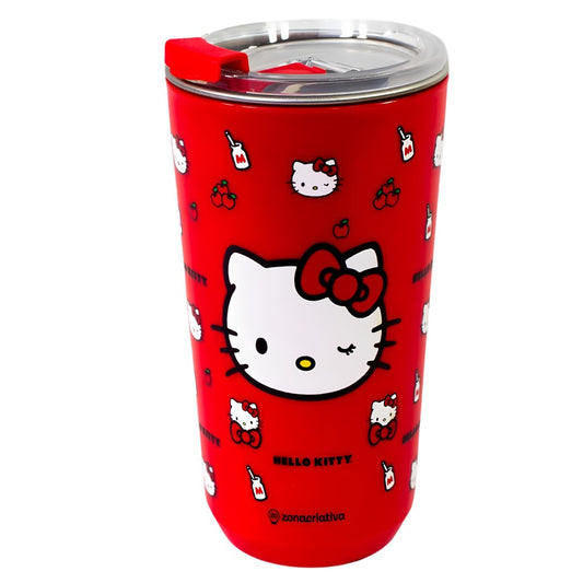 Copo Térmico Hello Kitty Sky 500ml Aço Inox Vermelho Zona Criativa