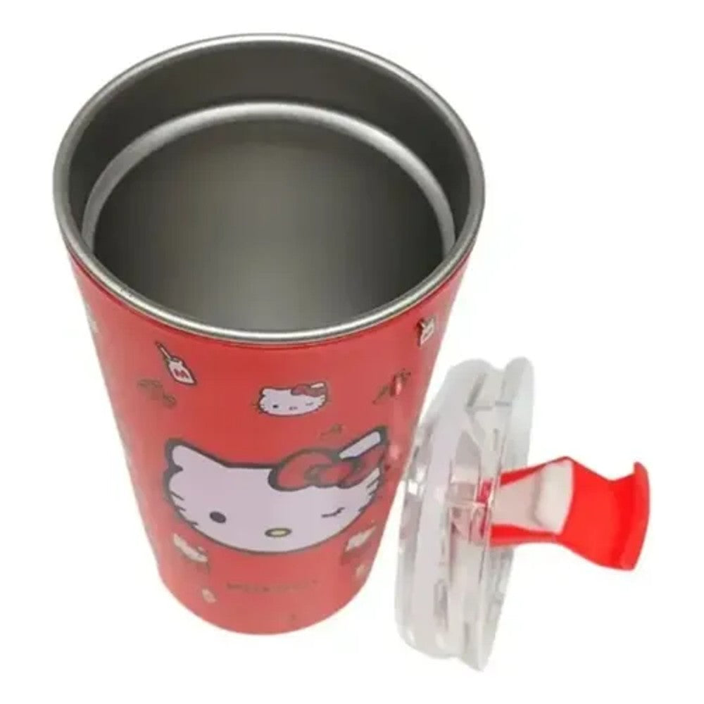 Copo Térmico Hello Kitty Sky 500ml Aço Inox Vermelho Zona Criativa