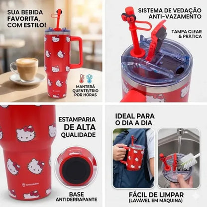 Copo Térmico Tumbler Hello Kitty 1,15L Aço Inox com Pingente Zona Criativa