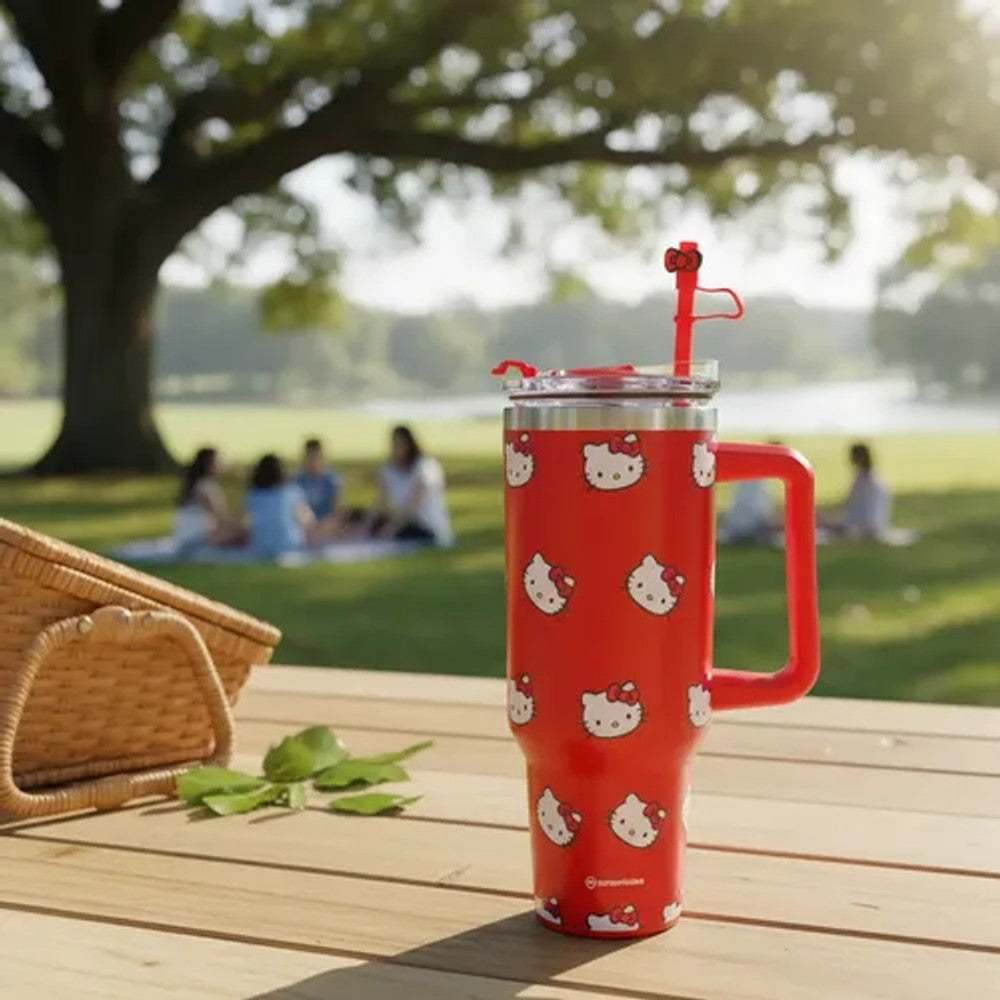 Copo Térmico Tumbler Hello Kitty 1,15L Aço Inox com Pingente Zona Criativa