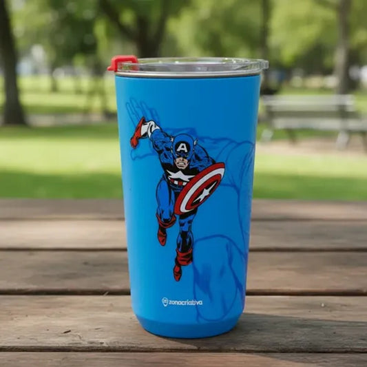 Copo com Tampa Capitão América Marvel 500ml Zona Criativa Térmico