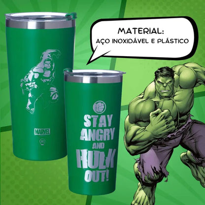 Copo com Tampa Hulk Marvel Zona Criativa 500ml Aço Inoxidável