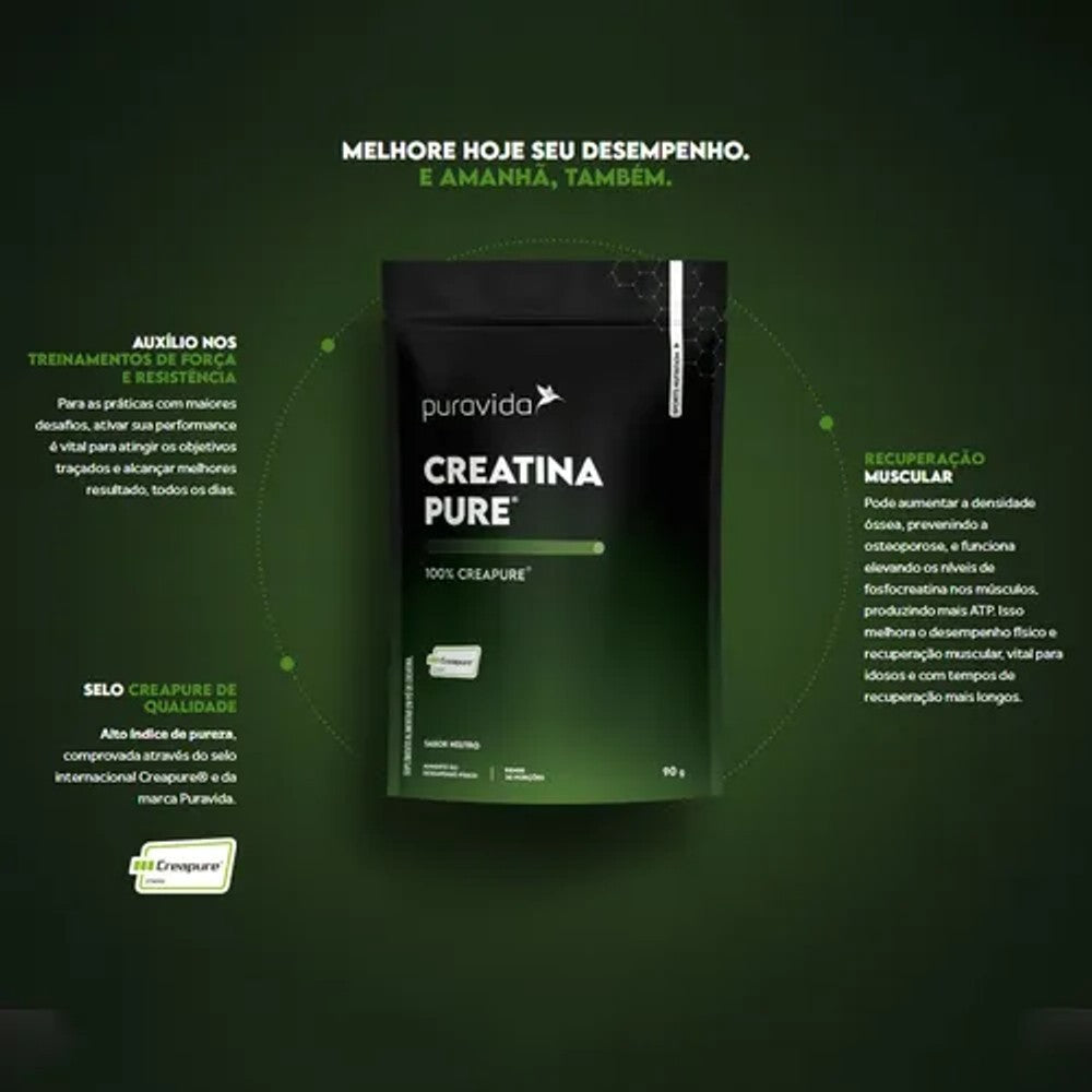 Creatina Pure Puravida 90g Vegana Sabor Neutro