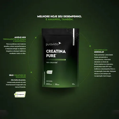 Creatina Pure Puravida 90g Vegana Sabor Neutro