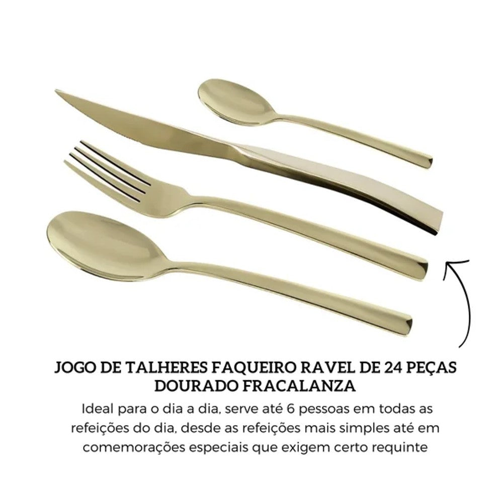 Faqueiro Fracalanza Ravel 24 Peças Aço Inox Champagne
