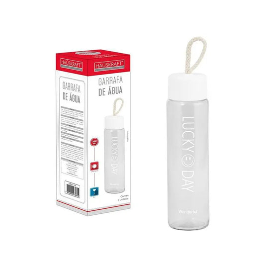 Garrafa de Água Hauskraft Lucky Day Vidro 360ml Branca