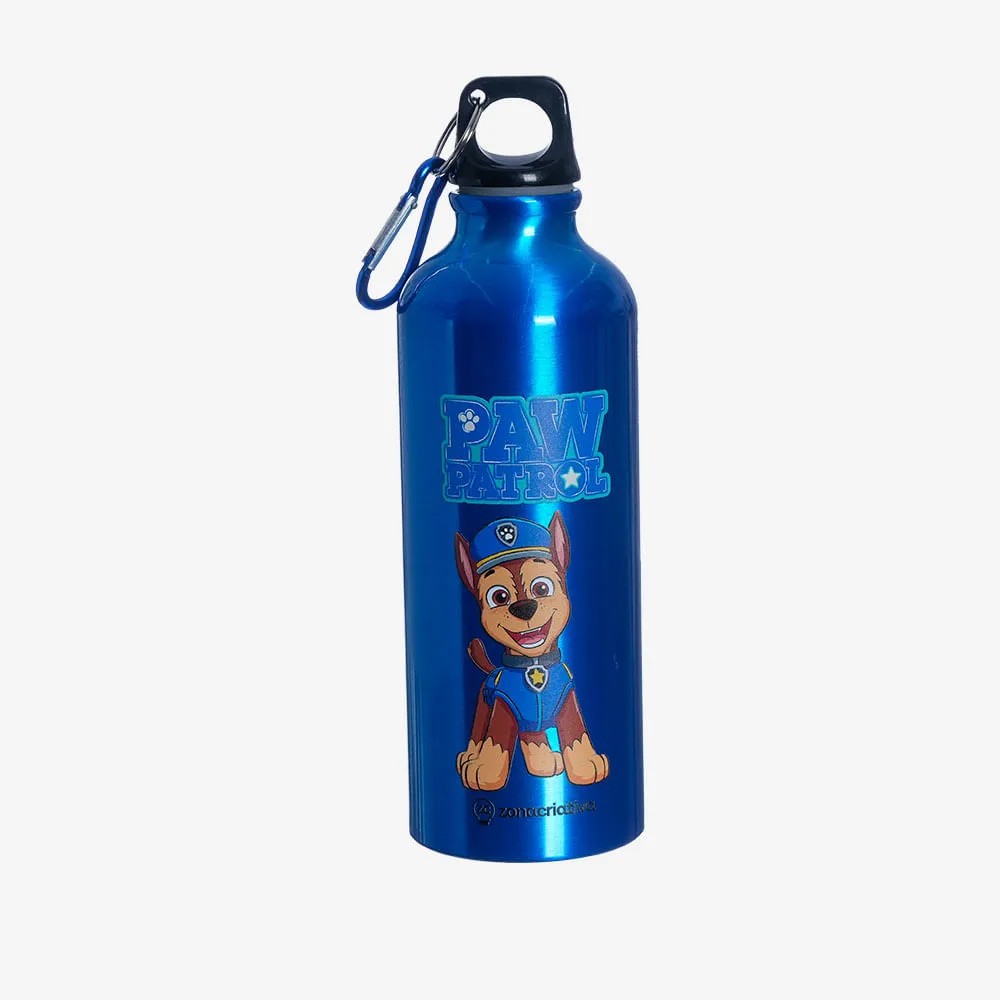 Garrafa de Alumínio Patrulha Canina Chase 500ml com Mosquetão Zona Criativa