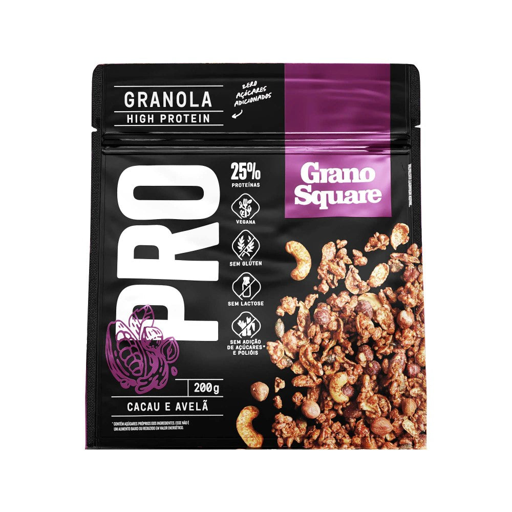 Granola Pro GranoSquare Cacau e Avelã Vegana Sem Açúcar 200g