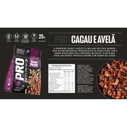 Granola Pro GranoSquare Cacau e Avelã Vegana Sem Açúcar 200g
