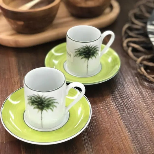 Jogo 6 Xícaras de Café com Pires Schmidt Palmeira Porcelana 60ml