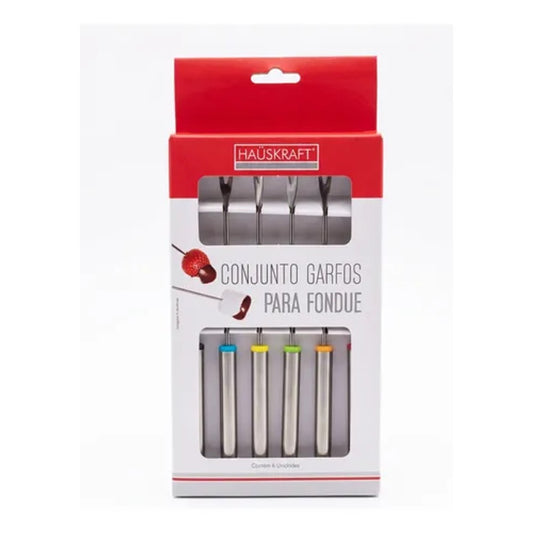 Jogo de Garfos para Fondue Hauskraft 6 Peças Aço Inox e Cabos Coloridos