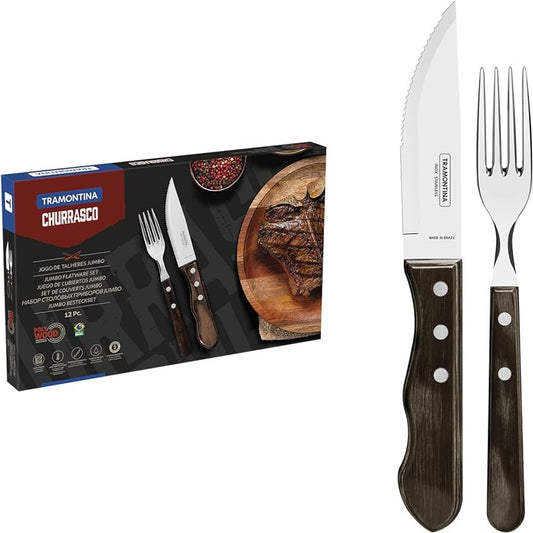 Jogo de Talheres para Churrasco Tramontina Polywood 12 Peças Castanho