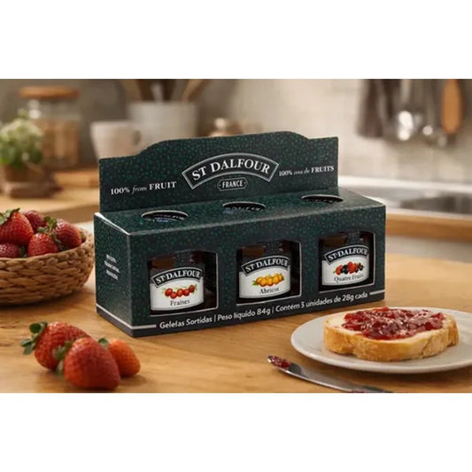 Kit 3 Mini Geleias St Dalfour 84g Morango Damasco e 4 Frutas