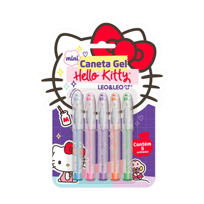 Kit 5 Mini Canetas Esferográficas Hello Kitty Leo&Leo Ponta 1.0mm
