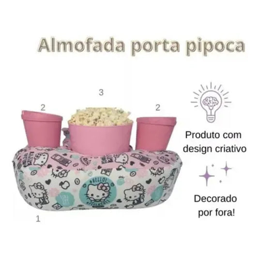 Kit Almofada Pipoca Dupla Hello Kitty Kathavento com 2 Copos e Balde 2L