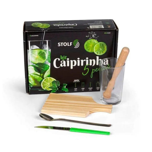 Kit Caipirinha 5 Peças Stolf com Tábua de Madeira Copo e Acessórios