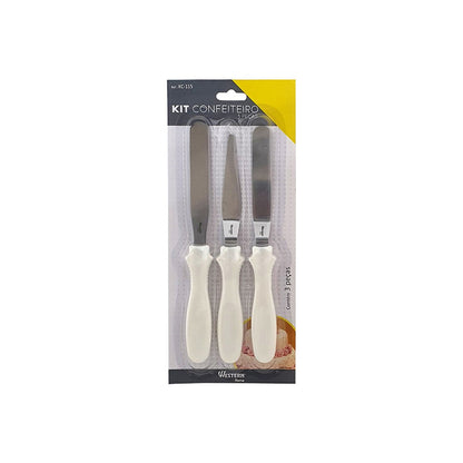 Kit Confeiteiro Western Home com 3 Espátulas para Decoração de Bolos e Confeitaria