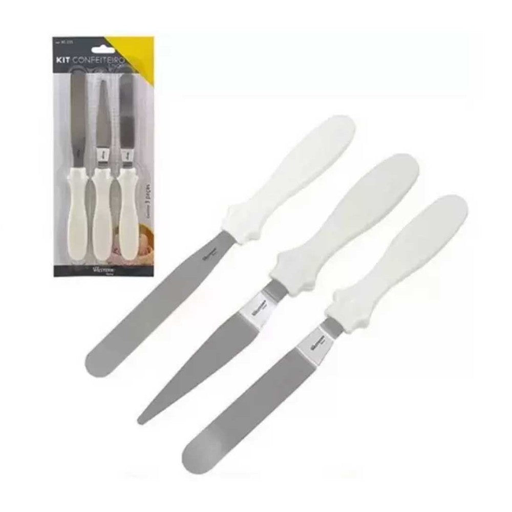 Kit Confeiteiro Western Home com 3 Espátulas para Decoração de Bolos e Confeitaria