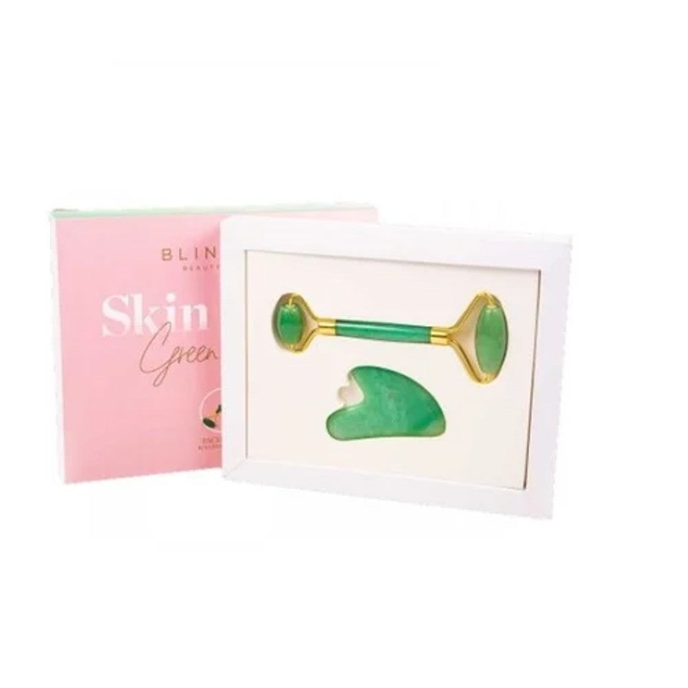 Kit Massageador Facial Jade Roller e Gua Sha Blinklab Lala Rudge