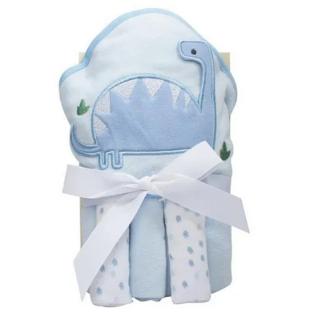 Kit Toalha de Banho com Capuz e Toalha de Boca Camesa Dinos Azul