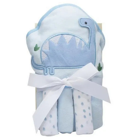 Kit Toalha de Banho com Capuz e Toalha de Boca Camesa Dinos Azul
