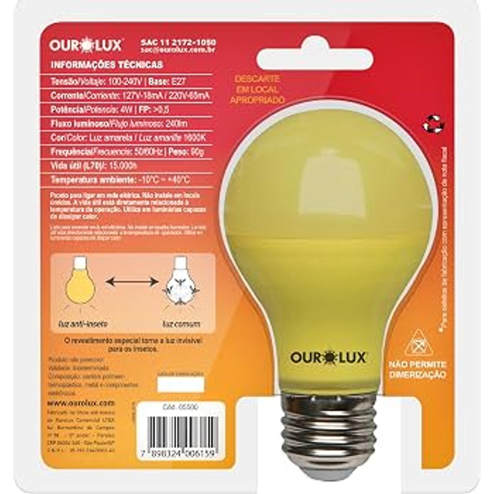 Lâmpada Superled Anti-Inseto Ourolux 4W E27 Bivolt