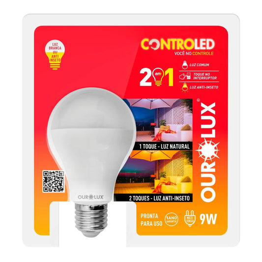 Lâmpada Superled Ourolux 2 em 1 9W E27 6500K Anti Inseto