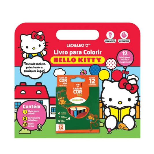 Livro para Colorir Hello Kitty Leo&Leo com 12 Lápis de Cor e Adesivos