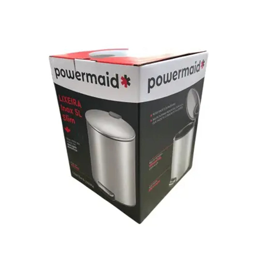 Lixeira Slim 5L Powermaid em Aço Inox com Pedal