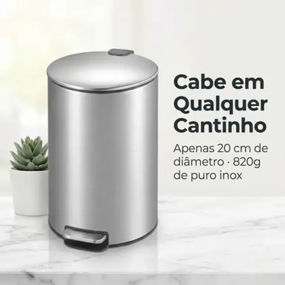 Lixeira Slim 5L Powermaid em Aço Inox com Pedal