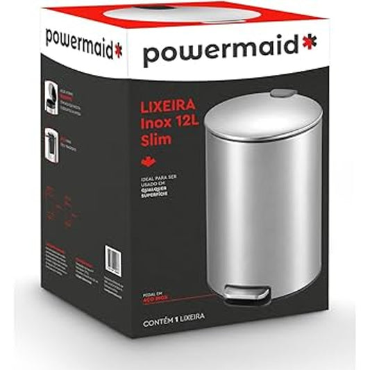 Lixeira Slim Powermaid 12L Aço Inox com Pedal