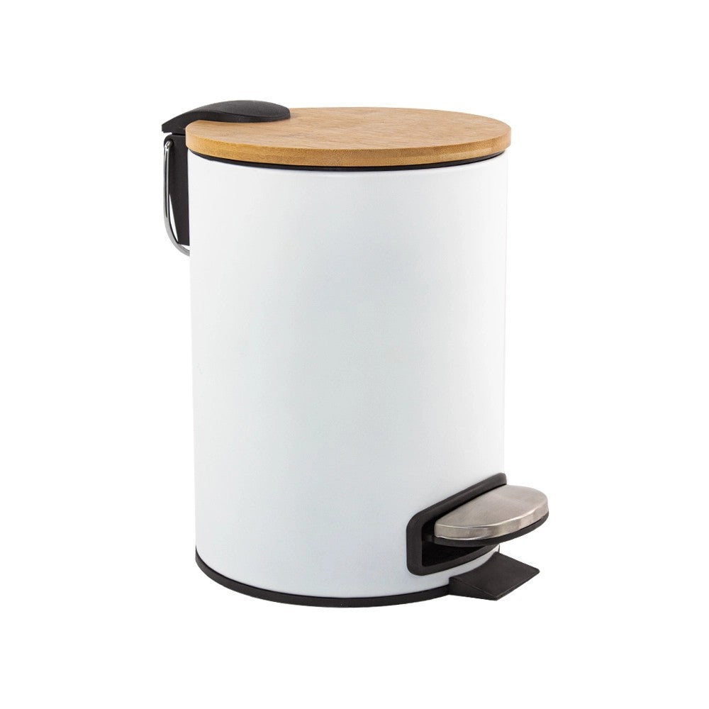 Lixeira com Pedal 3L Mimo Style Branca com Tampa de Bambu
