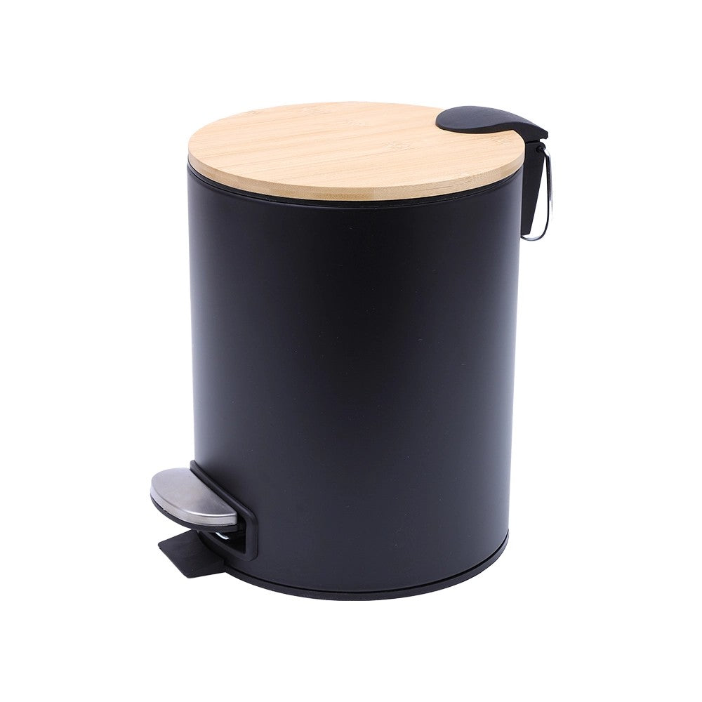 Lixeira com Pedal 3L Mimo Style Preta com Tampa de Bambu