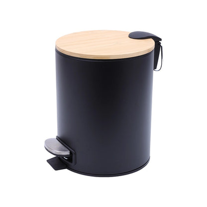 Lixeira com Pedal 3L Mimo Style Preta com Tampa de Bambu