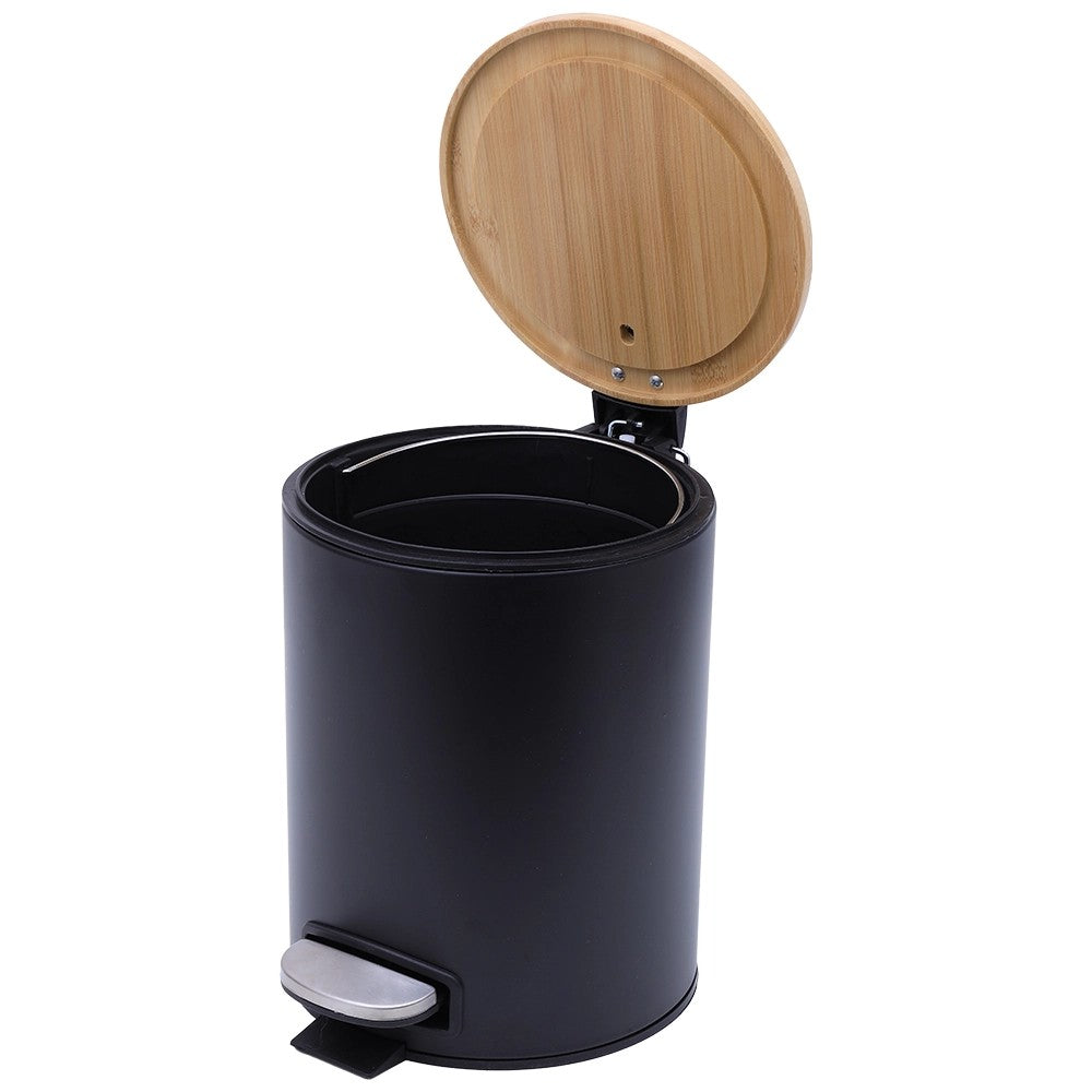 Lixeira com Pedal 3L Mimo Style Preta com Tampa de Bambu