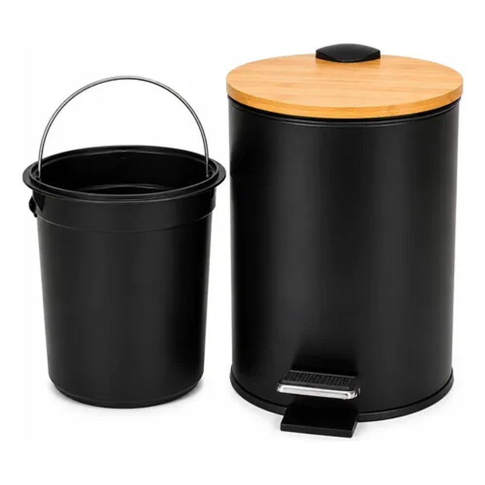 Lixeira com Pedal 3L Mimo Style Preta com Tampa de Bambu