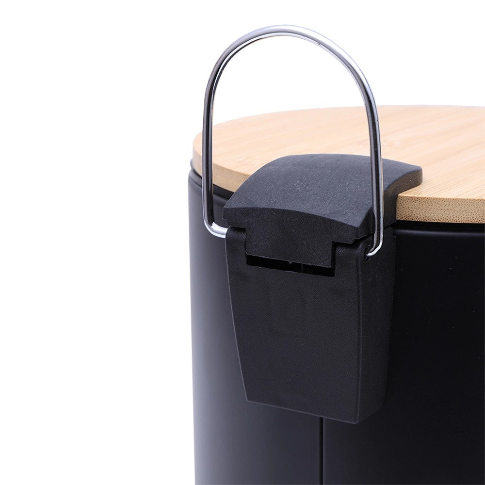 Lixeira com Pedal 3L Mimo Style Preta com Tampa de Bambu