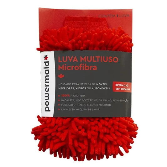 Luva Multiuso de Microfibra Chenile Powermaid Vermelha Tamanho Único