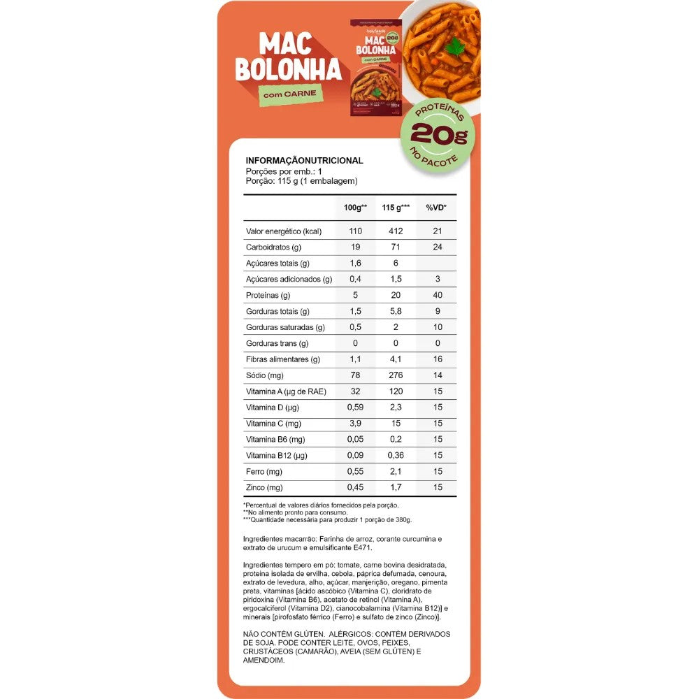 Mac Bolonha com Carne 115g HolyFoods