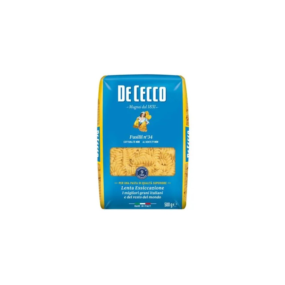 Macarrão Fusilli N°34 De Cecco 500g - Massa Italiana de Trigo Duro