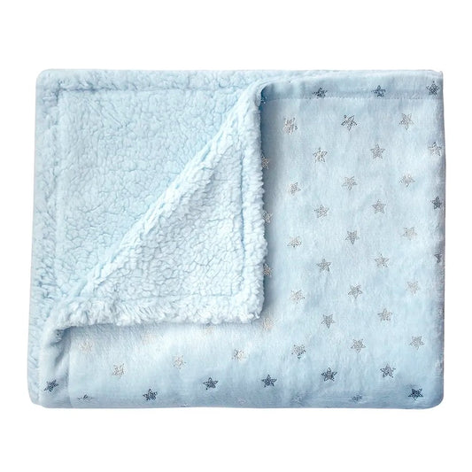 Manta Baby Microfibra com Sherpa Estrelinhas Azul Camesa 75cm x 1m