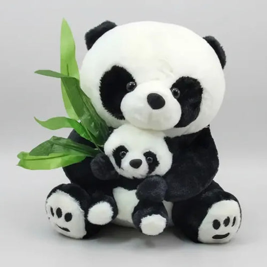 Panda com Filhote de Pelúcia Empório Daruma 25cm Antialérgico