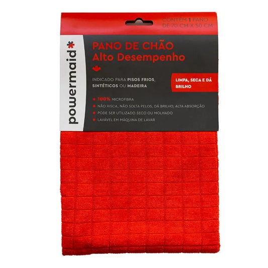 Pano de Chão Microfibra Powermaid 70x50cm Vermelho Alta Performance