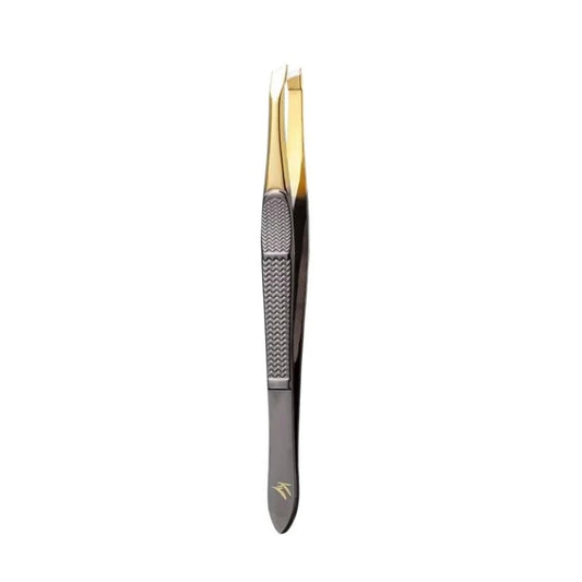Pinça Profissional Klass Vough Chanfrada Ponta Dourada Aço Inox TW-OR124
