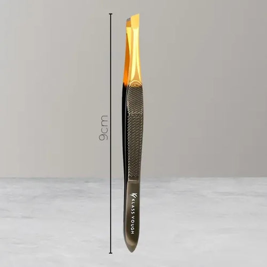 Pinça Profissional Klass Vough Chanfrada Ponta Dourada Aço Inox TW-OR124